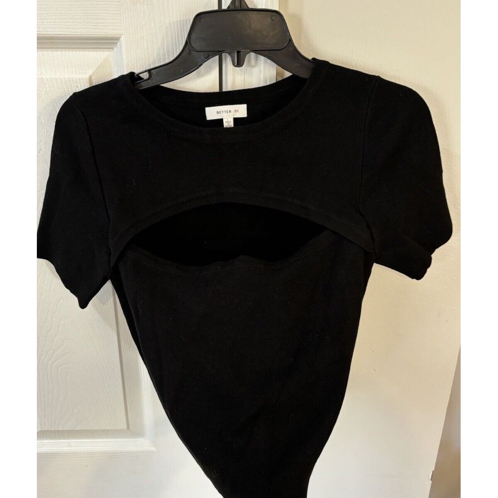 Better Be Short Sleeve Top With Front Cut Out Womens Sz L Black - Picture 3 of 7